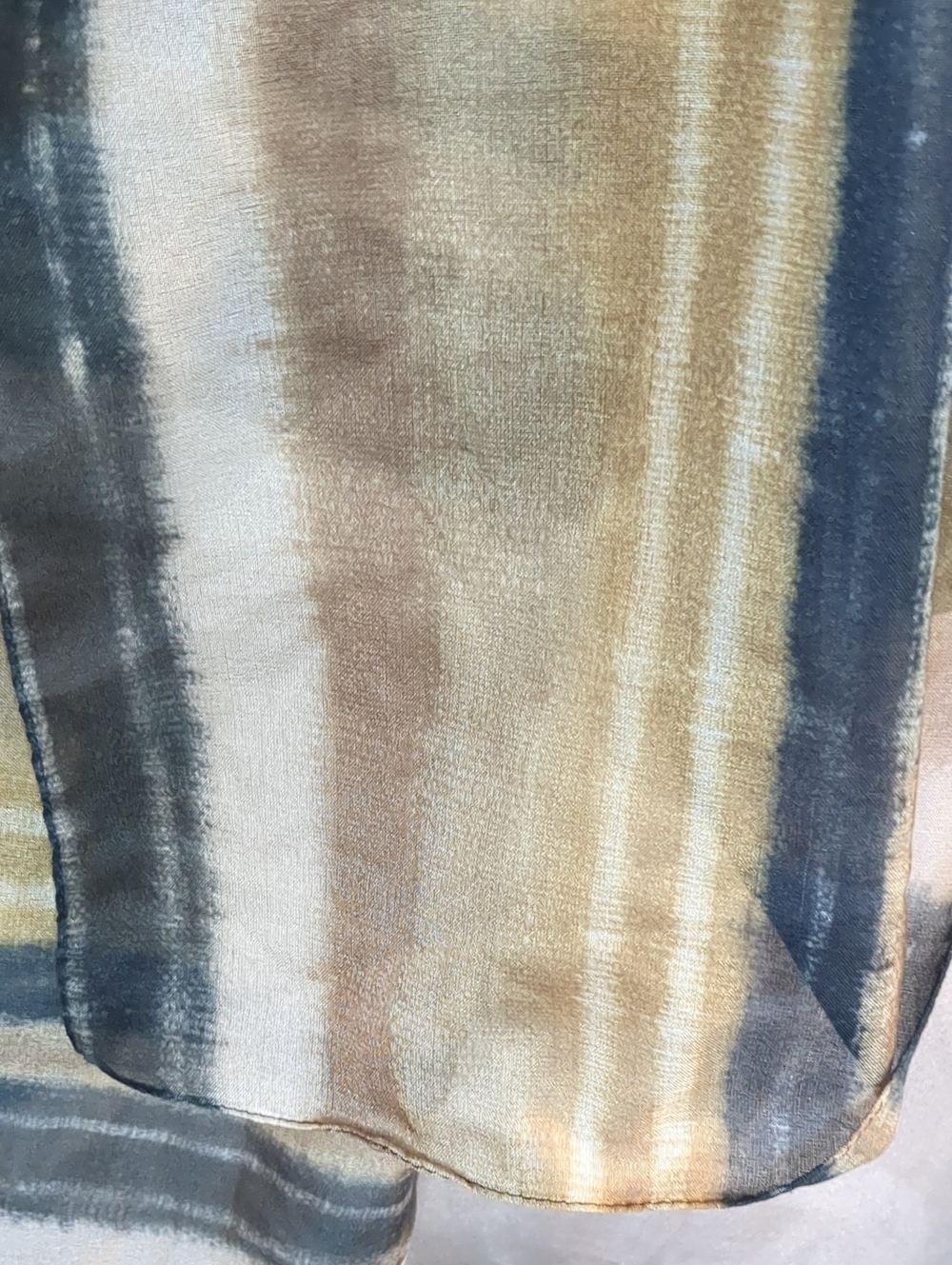 3/$15 Vintage 70s Scarf Striped Neutral Tan Grey Navy Blue Water Color Muted MCM - Picture 3 of 9